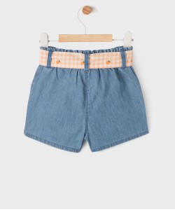 Short ample en chambray avec ceinture vichy bébé fille[MISSING]